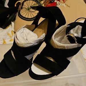 New Ann Taylor Black Suede Ankle Strap Women's Sandals.